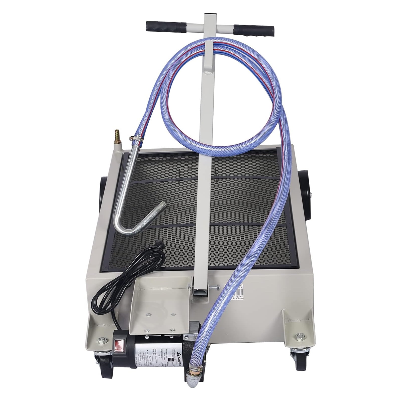 Low Profile Oil Drain Pan, Oil Drain Pan - Folding Handle, Heavy-Duty Mobile Oil Drain Tank with Locking Wheels & Filter Screen (High-Flow Pump, Grey, 20 Gallon)