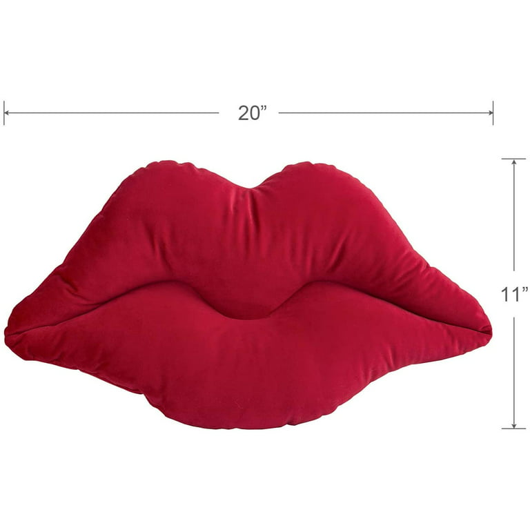 3D Lips Soft Velvet Cushion Throw Pillows for Couch Bed Living Room, Insert  Included, Dark Red, 20 X 11 inches 