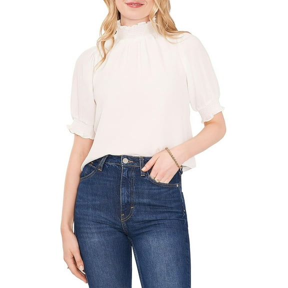 1.State Womens Pleated Mockneck Pullover Top
