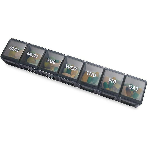 Organizador semanal de pastillas extragrande, pastilleros diarios Xl compatibles con pastillas/vitaminas/aceite de pescado/suplementos (negro)