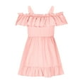 thumbnail image 5 of Efsteb Off Shoulder Dresses for Girls Spaghetti Strap Ruffle Solid Mini Dress Kids Summer Beach Vacation Sundresses (Pink,4 Years), 5 of 7