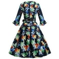 thumbnail image 4 of Robe de Cocktail Vintage pour Femmes des Années 1950 Rétro Imprimée avec Nœud, Manches Longues, Robe de Bal Évasée, Robe Midi Évasée, 4 of 7