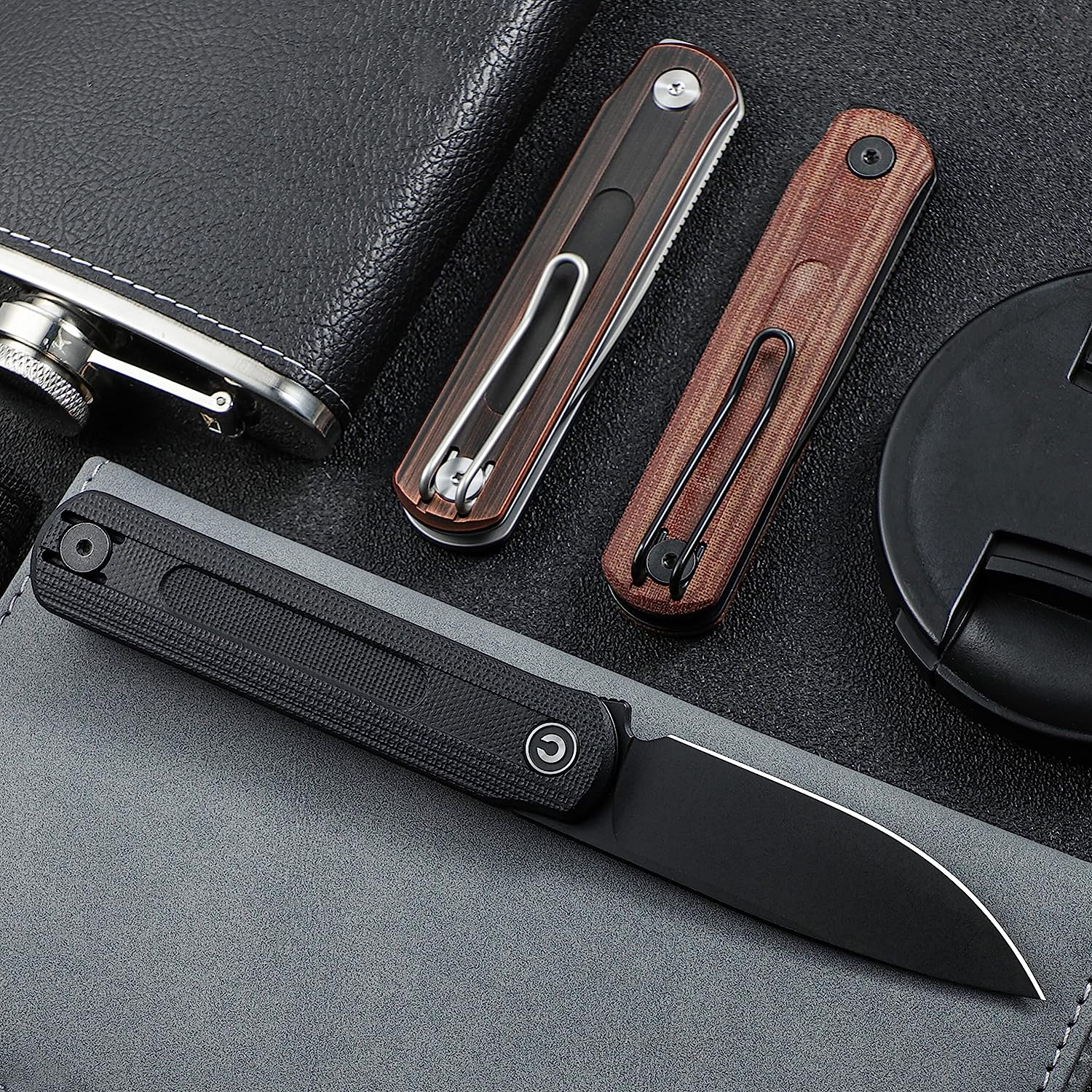 CIVIVI Foldis Pocket Folding Knife, 2.67-in Black Stonewashed Nitro-V Steel Blade, G10 Handle with Double Detent Slip Joint Pocket Knife C21044-3