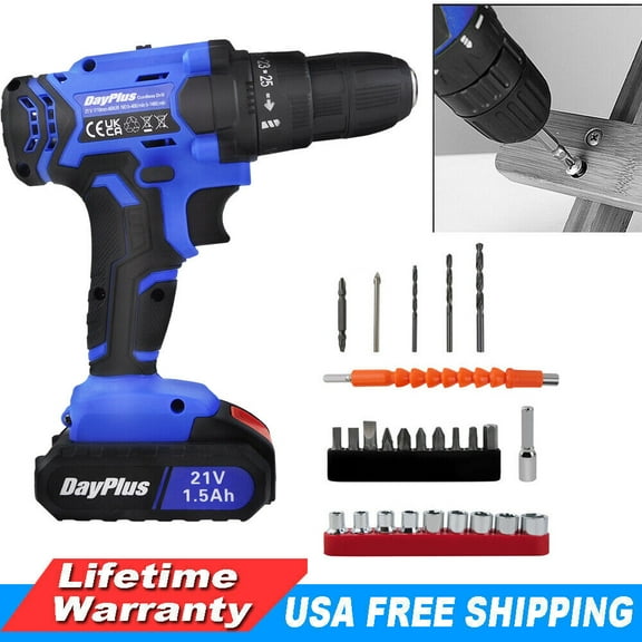 DayPlus Cordless Drill Set & Screwdriver W/ Battery, 21V 45N.m Impact Power Tool, Fast Charger, 18   1 Torque Setting w Quick-Release Drill Chuck, 2-Speed with 29pcs Accessories