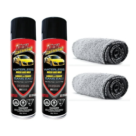 Dry Shine Waterless Car Wash & Wax (2 pack) plus 2 Microfiber (Best Microfiber Towels For Waxing Cars)