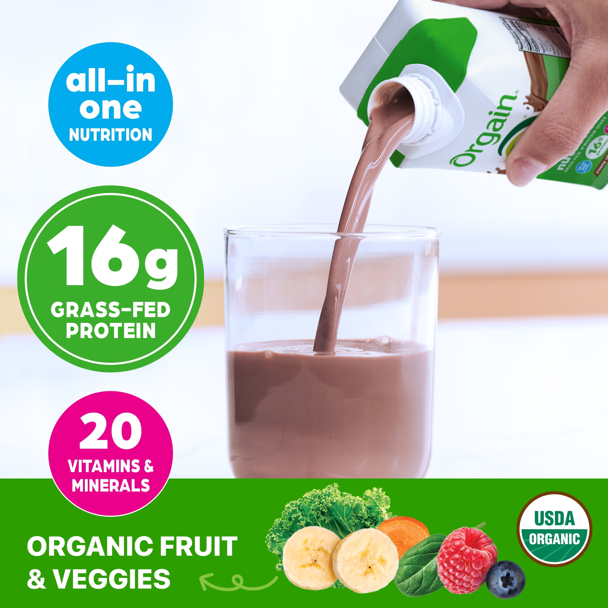 (3 pack) Orgain Organic Nutritional 16g Grass Fed Protein Shake Drink, Creamy Chocolate Fudge 11oz, 4ct