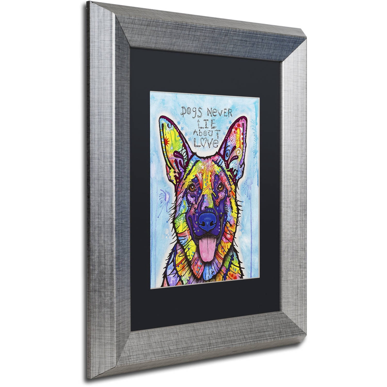 Trademark Fine Art 'Dogs Never Lie' Canvas Art by Dean Russo, Black Matte, Silver Frame