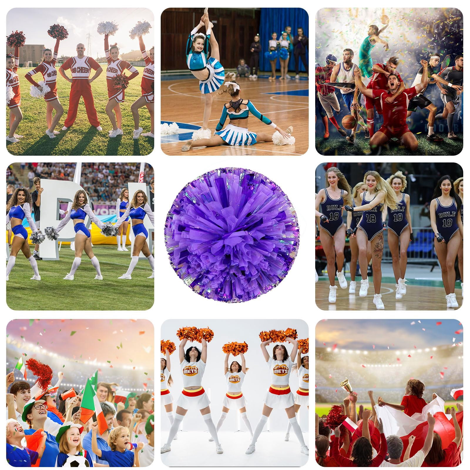 Cheerleading Pom Poms 14 Pcs with Finger Holes, Cheer Pom Poms for Dance and Sports Events, Cheerleading Poms for Team Spirit and Festivals, Matches