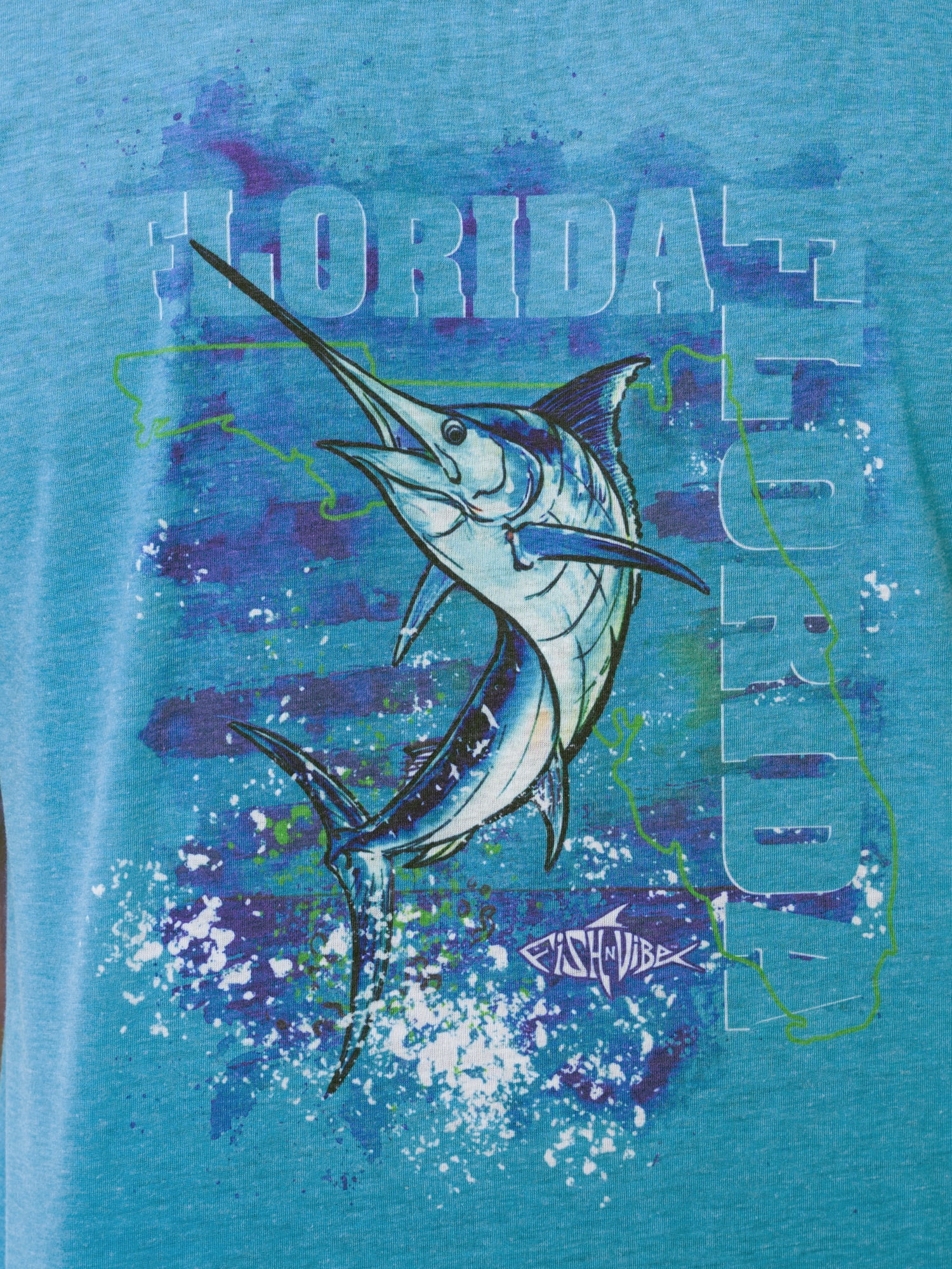 Fish N Vibe Men's Short Sleeve Fishing Performance Outdoor Graphic T-Shirt, Sea Blue, M