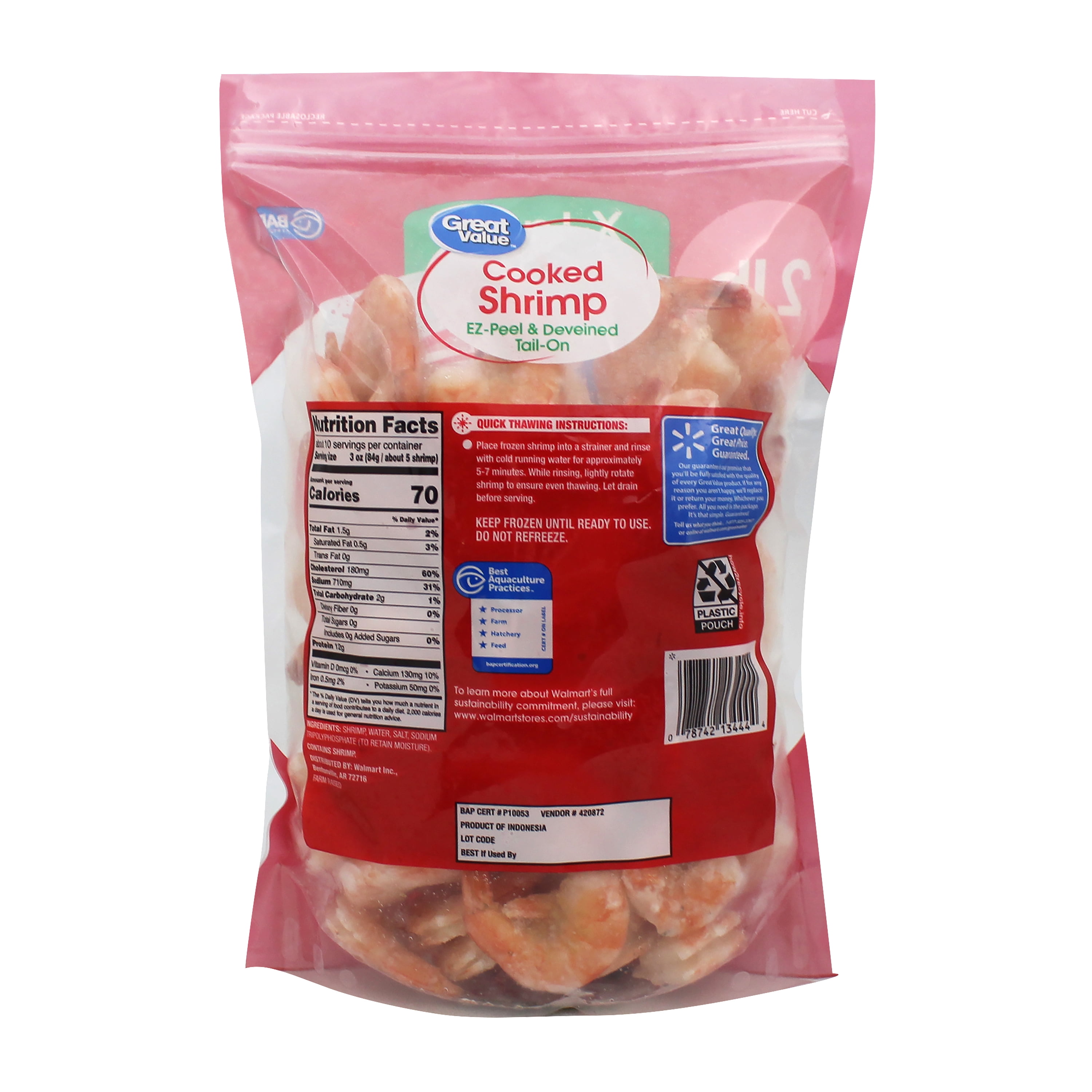 Great Value Frozen Cooked Extra Large Easy Peel Shrimp, 2 lb Bag (26 -30 Count per lb)
