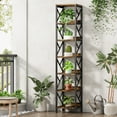 thumbnail image 4 of Condemo 78.7 Inch Extra Tall Narrow Bookshelf with LED Light, 7 Tier Skinny Bookcase for Small Space, Freestanding Display Corner Shelf, Modern Industrial Storage Organizer for Home Office, Brown, 4 of 7