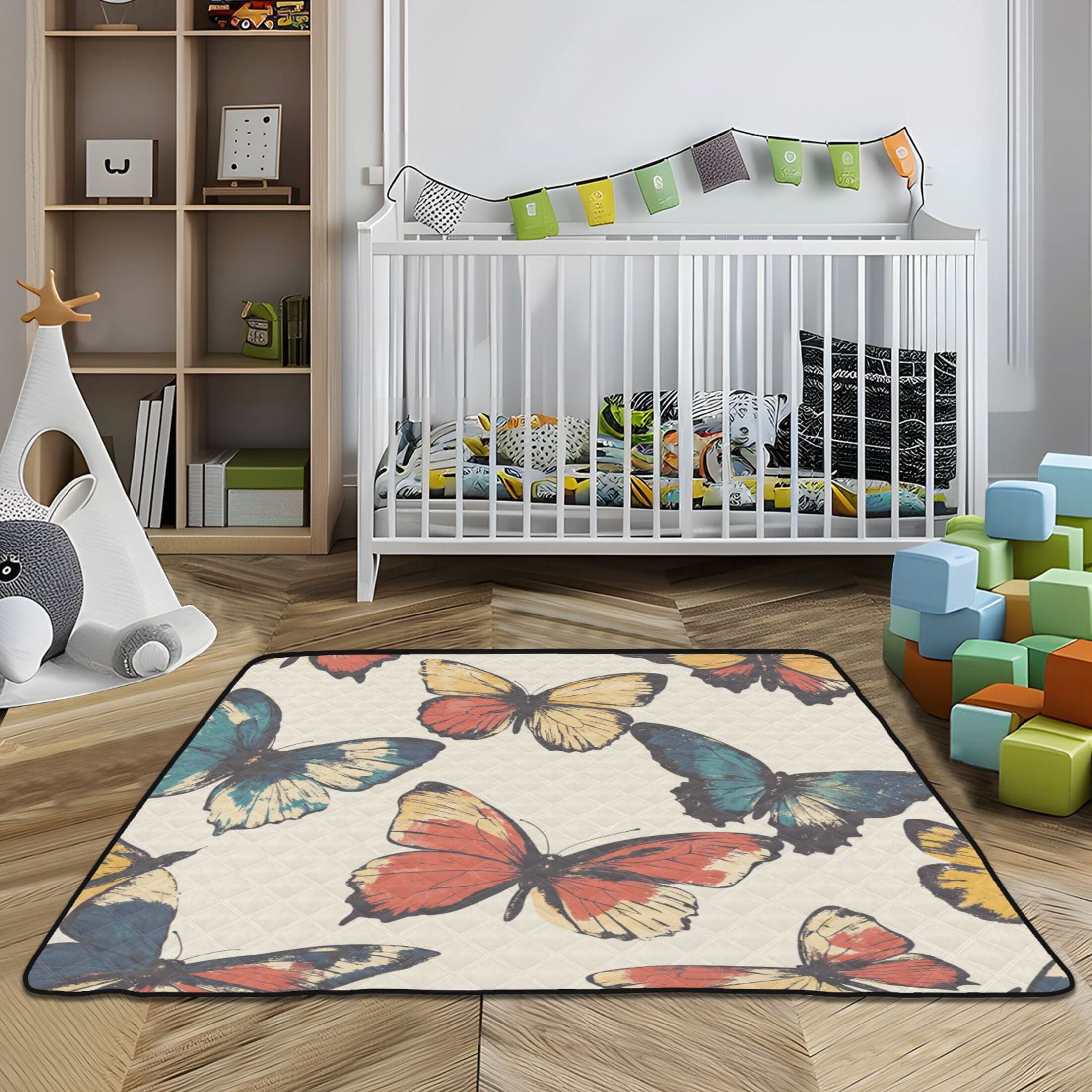 WOBOGO Colourful Butterfly Baby Playmats Extra Large Waterproof Rollable Activity Pads for Toddlers 50×50inch