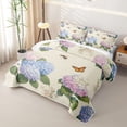 thumbnail image 3 of Manfei Chic Hydrangea Floral Quilt Full, Garden Flower Butterfly Full Bedspread Sets, Blush Pink Blue 3 Pieces, 1 Coverlet and 2 Pillowcases, 3 of 7