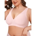 thumbnail image 4 of Deyllo Women's No Wire Wireless Bras Plus Size Full Coverage Support Smooth Comfort Sleep Daily Seamless Bra Large Breast, Light Pink M, 4 of 5