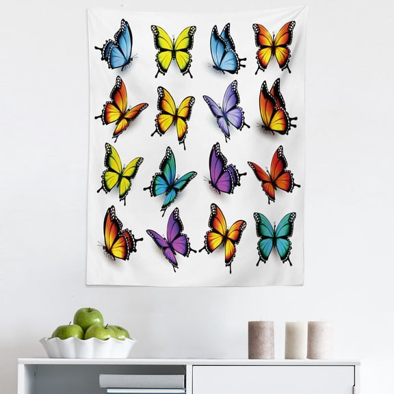 Butterfly Tapestry, Colorful Moth Wings Animal Spring Inspirational Design, Fabric Wall Hanging Decor for Bedroom Living Room Dorm, 5 Sizes, Multicolor, by Ambesonne