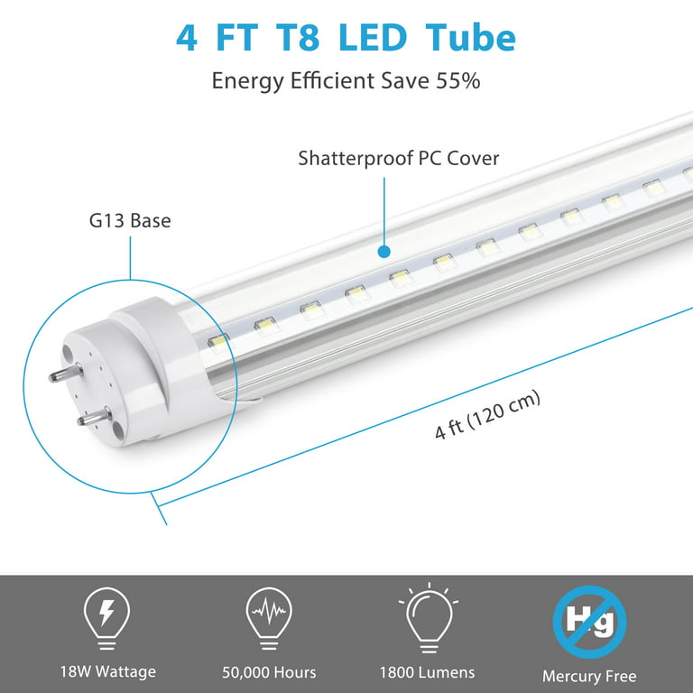 Tube LED T8 120cm 18W avec starter