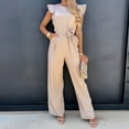 thumbnail image 2 of Honeeladyy Discount Jumpsuits for Women Summer Solid Casual Ruffle Short Sleeve Belted Jumpsuit High Waisted Long Wide Leg Pants Rompers, 2 of 9