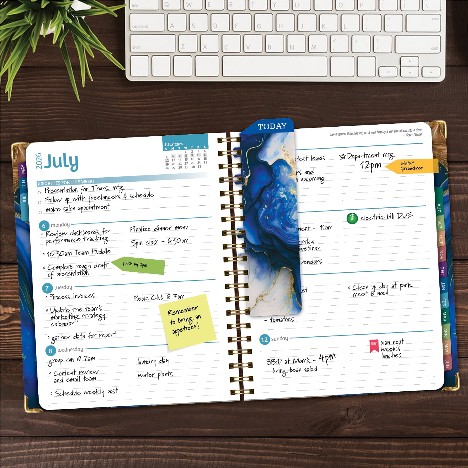 2026-2027 Excello Brands 8.5" x 11" Academic Year Hardcover Fashion Planner, Weekly/Monthly, 14 Month, Dark Blue Marble