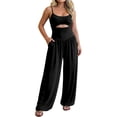 thumbnail image 2 of Jumpsuits for Women Sleeveless Cut-Out Waist U-Neck Backless Tie-Back Ruched High Waist Summer Romper Black S, 2 of 6