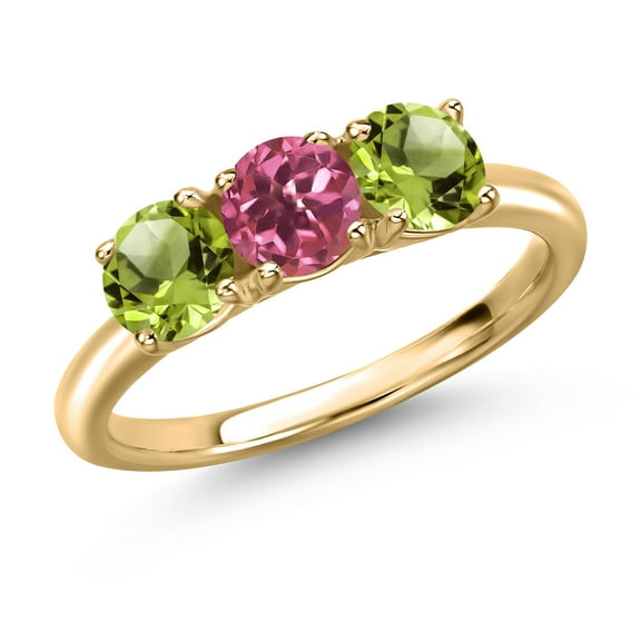 Gem Stone King 10K Yellow Gold Pink Tourmaline and Green Peridot Engagement Ring for Women | 1.62 Cttw | Round 5MM | Gemstone October Birthstone | Size 6