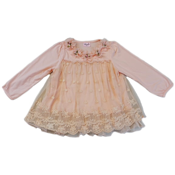 Wenchoice Coral Lace Floral Long-Sleeve A-Line Dress Girls M(3Y-4Y)