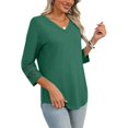 thumbnail image 5 of Breezora Womens V Neck 3 4 Sleeve Tee Casual Solid Color Loose Fit Short Sleeve Top Breathable Daily Wear M Size Green, 5 of 7