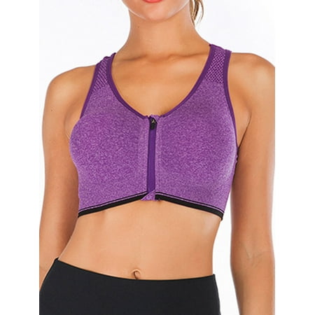 FANNYC Womens Seamless Sports Bra Push-Up Padded Strappy Racerback Workout Fitness Tank Top Front Zipper Close Sports Bras High Impact Yoga Bras Size S-2XL