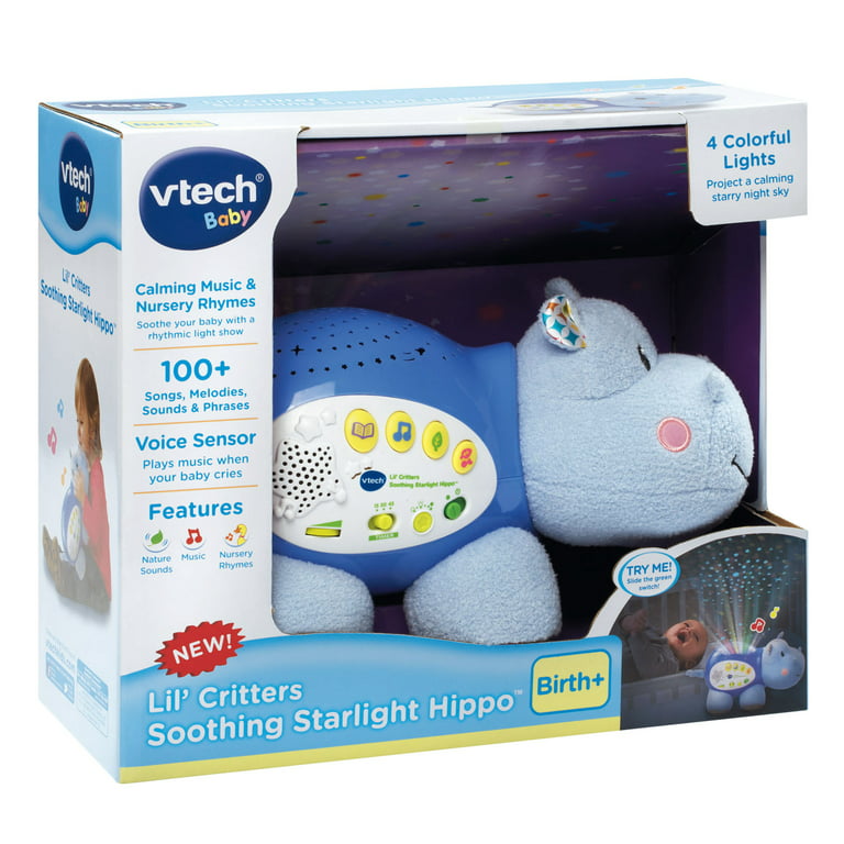 VTech Lil' Critters Soothing Starlight Hippo, Plush Baby Crib Toy 