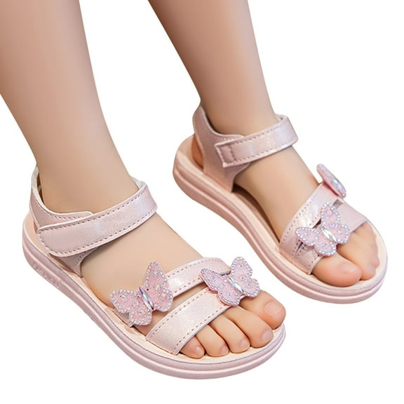 Tfken Sandals For Girls Cute Butterfly Decoration Adjustable Ankle Strap Pink Children Toddler Sandal Size 3.5-4 Years