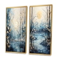 thumbnail image 3 of Designart "Winter Moonrise Birch Woods IV" Tree Birch Framed Wall Art Set Of 2 - Blue Floral Frame Gallery Set For Office Decor, 3 of 7