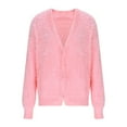 thumbnail image 4 of Womens Fuzzy Cardigan Sweater Long Sleeve V-Neck Button Down Shirts Top Slouchy Furry Knit Sweaters, 4 of 5