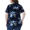 thumbnail image 4 of DARING DIVA Women's Plus V Neck Floral Print Casual Top 2X Navy Blue, 4 of 6