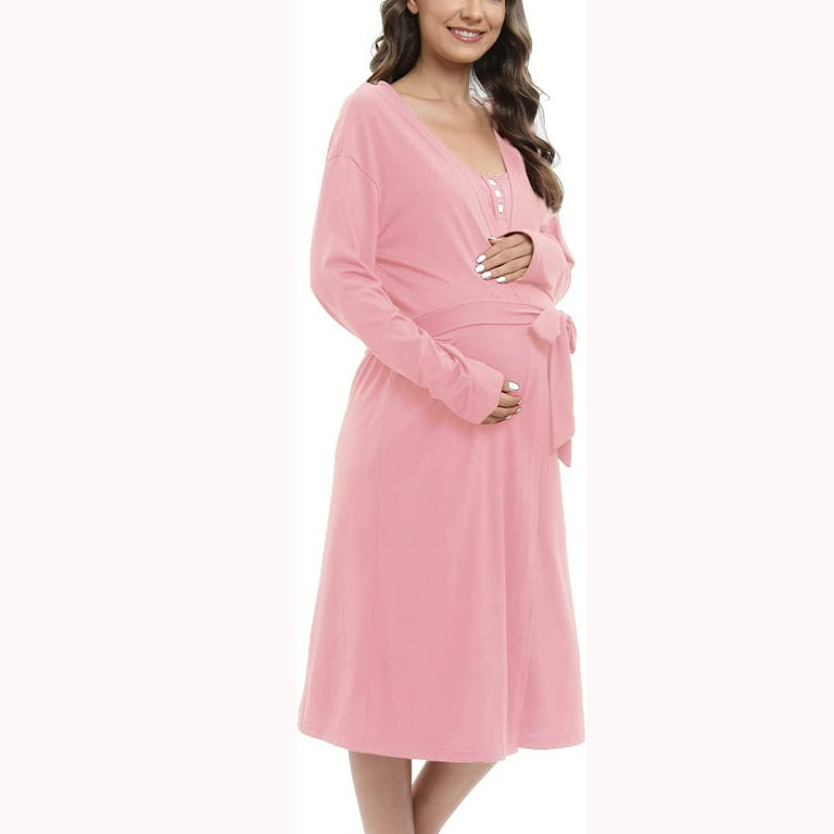 WBQ Women's 2 Piece Maternity Nursing Nightgown Robe Set Button Down  Breastfeeding Nightdress 3 in 1 Labor Delivery Bathrobe Pregnancy Sleepwear  Loungewear Set, S-3XL 