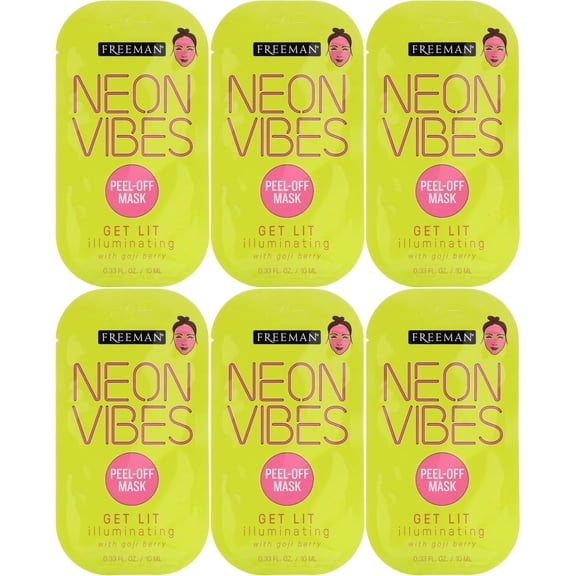 Freeman NEON VIBES GET LIT ILLUMINATING Goji Berry Peel-Off Mask, 6 Count