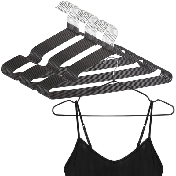 30 Pcs Clothes Hangers Rubber Coated - Heavy Duty Non-Slip Metal Hangers | Suit Hangers with Round Notches, Black Coat Hangers for Strap Dresses Jackets Shirts Pants