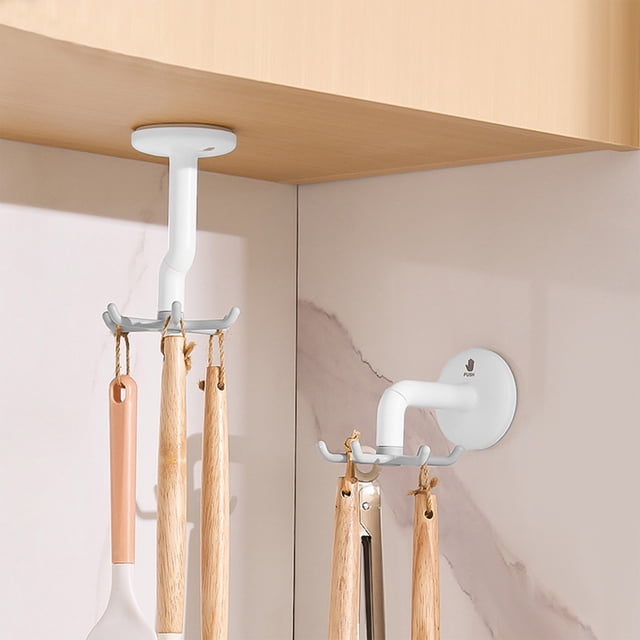 Ganchos de cocina giratorios de 360° con 6 garras giratorias, adhesivos para colgar utensilios de cocina, herramientas, toallas y cuchillos.