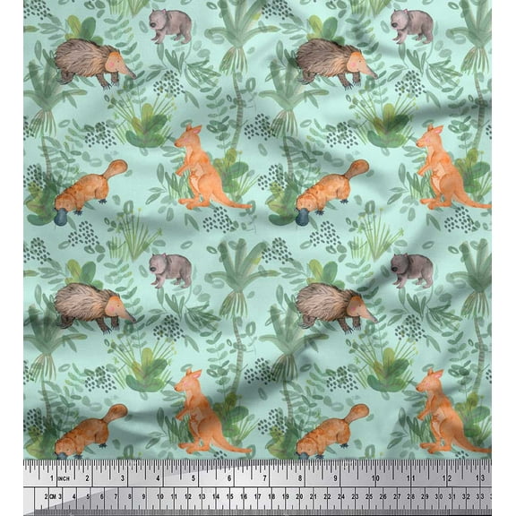 Soimoi Green Cotton Duck Fabric Animals Jungle Print Fabric by Yard 42 Inch Wide