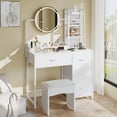 thumbnail image 1 of Coiffeuse Blanche avec Miroir Rond à DEL Éclairé, Station de Recharge, Prise de Courant Intégrée et 4 Tiroirs en Tissu, Table de Maquillage Moderne pour Chambre de Femmes et de Filles, 1 of 6