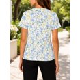 thumbnail image 4 of Women's All-Over Print Watercolor Blue Yellow T-Shirt Short Sleeve Crewneck Casual Summer Tee Tops, 4 of 6