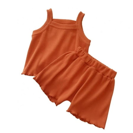 

SYNPOS Toddler Baby Girl Summer Clothes Knitted Suspender Tops+Shorts Pants Solid Outfits Set 3-4 Years