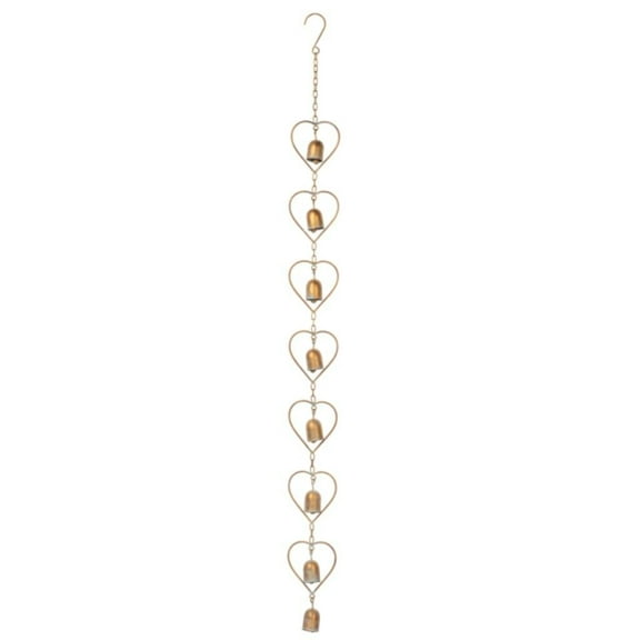 Ganz Gold Patina Heart with Bell Metal Rain Chain 47 Inch
