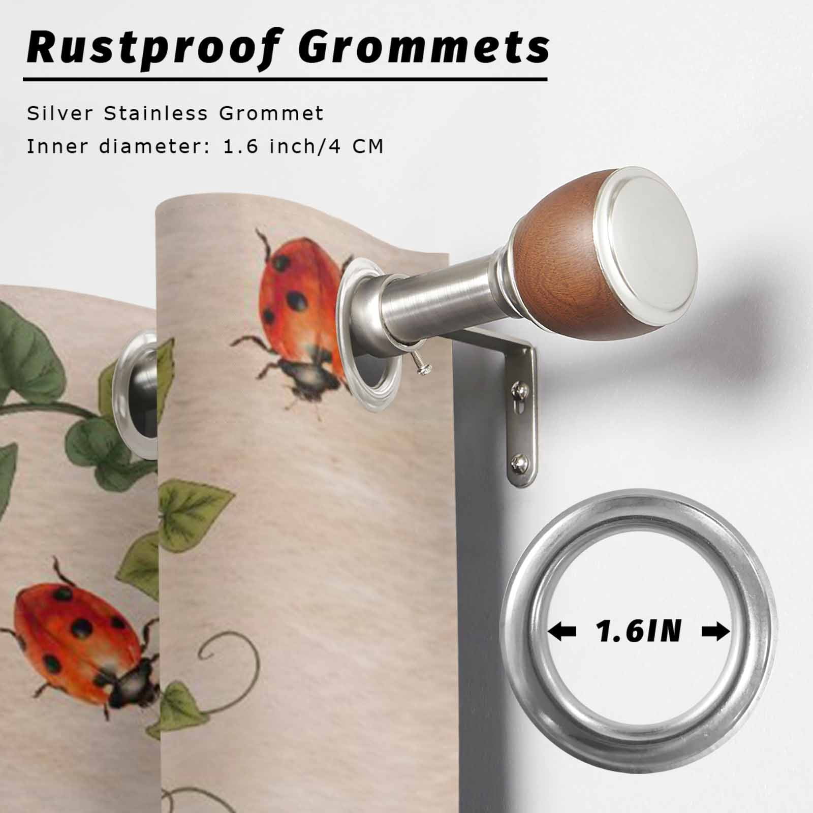 2 Panels Outdoor Curtains for Patio Waterproof 54"x95" Ladybugs Eucalyptus Leaves Weatherproof Privacy Outsides Curtains, Spring Botanical Vintage Grommet Thermal Drapes for Cabana Porch Pergola