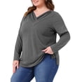 thumbnail image 4 of Agnes Orinda Plus Size Tunic Tops for Women  Long Sleeve V Neck Button Fall Pullover Shirt Loose Blouse 3X Grey, 4 of 6