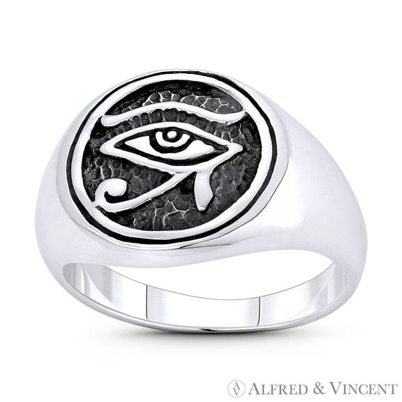 Eye of Ra / Horus Egyptian Luck Charm Signet Ring in Oxidized .925 Sterling Silver