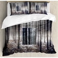 thumbnail image 3 of Winter Duvet Cover Set Twin Size, Scene of Dark Spooky Misty Forest Veiled with Fog Mystic Birches Print, Decorative 2 Piece Bedding Set with 1 Pillow Sham, Brown White, by Ambesonne, 3 of 3