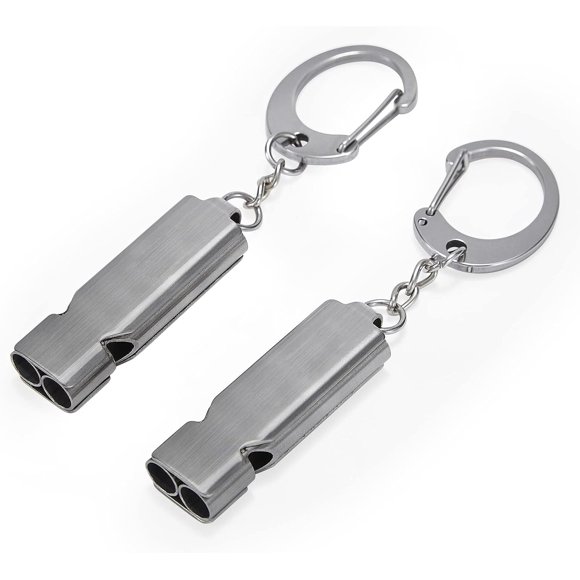 Lunfar Whistle for Coaches Teachers, Emergency Survival Stainless Steel Whistles 2 Pack with Keychain for Referee Train Hiking Sports Boating Kayak Life Vest Jacket Lifeguard Outdoor Security