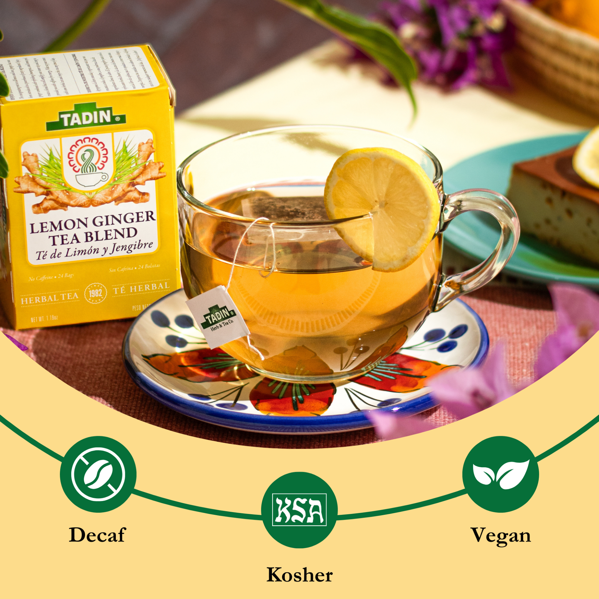 (6 pack) Tadin Lemon Ginger Tea, Herbal Tea, Caffeine-Free Tea, Herbal Tea Bags, 24 Count, Pack of 1