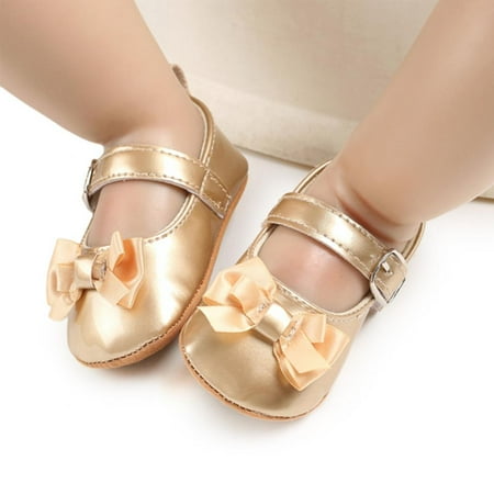 

Newborn Baby Girl PU Shoes Infant Toddler Walking Shoe Soft Sole Princess Mary Jane Flats with Bow Crib Shoes 0-6 Months