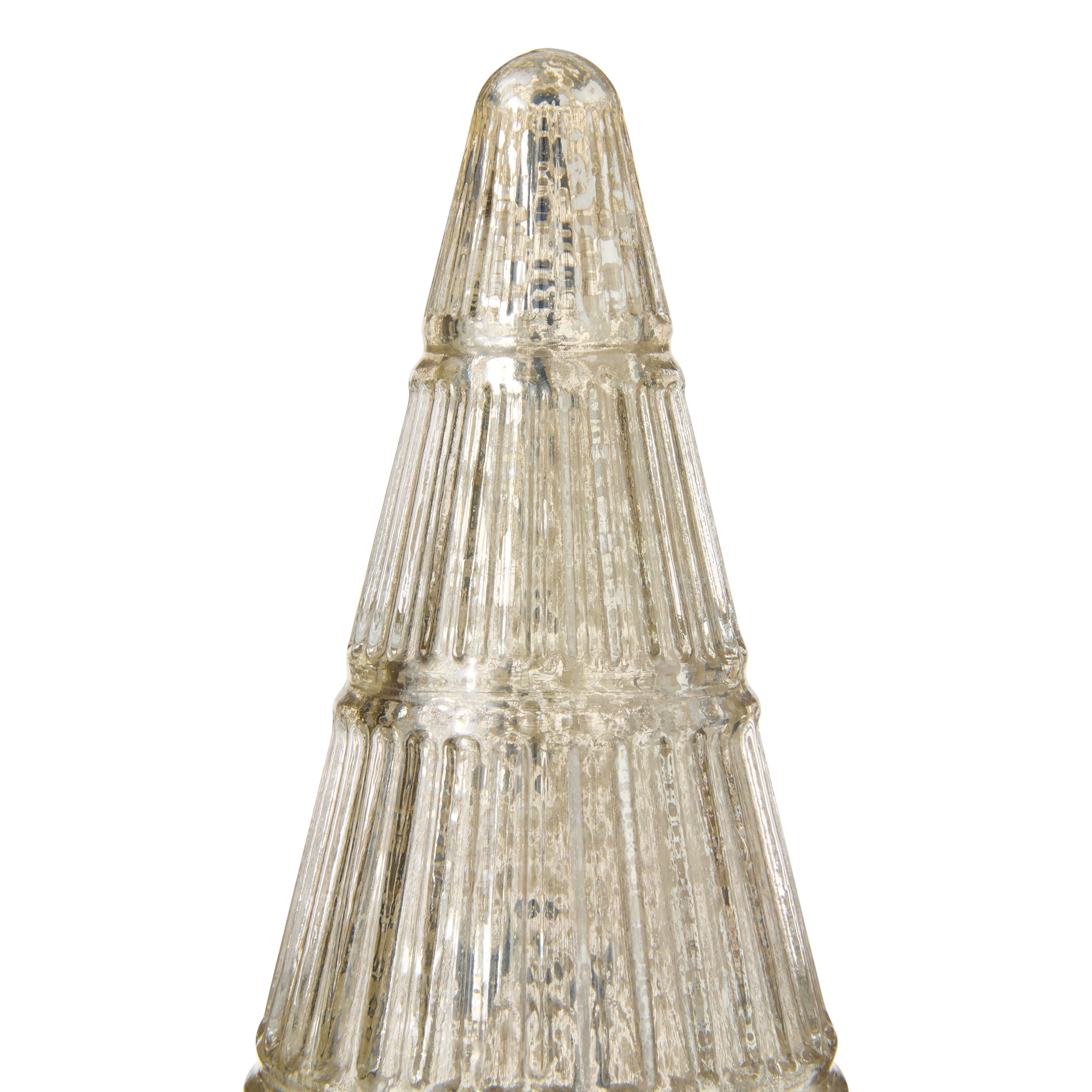 Glass Ribbed Christmas Tree Tabletop Decoration, Silver, 12", by My Texas House