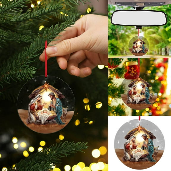 2D Flat Acrylic Christmas Tree Decorations Christian Christmas Decoration Bulk Religious Xmas Ornaments for Car Mirror Table Window Decor, Christian Famlies Holiday Gifts
